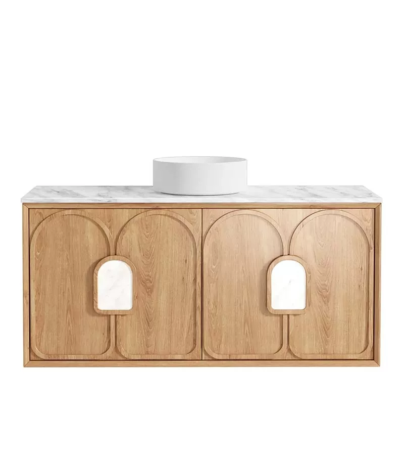 Laguna Natural American Oak 1200mm Wall Hung Vanity Cabinet Carrara Martble Top
