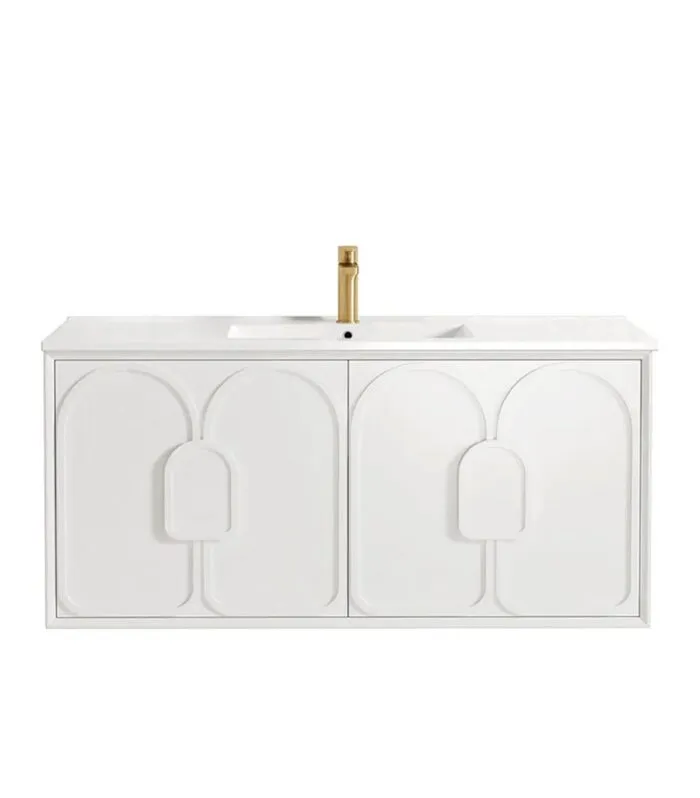Laguna Satin White 1200mm Wall Hung Vanity Cabinet Ceramic Top