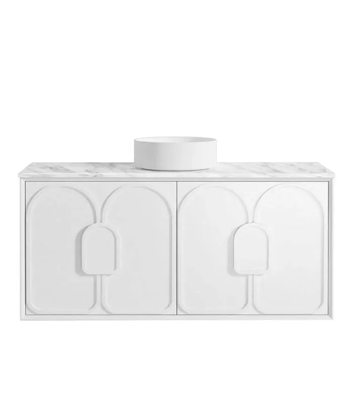 Laguna Satin White 1200mm Wall Hung Vanity Cabinet Carrara Marble Top