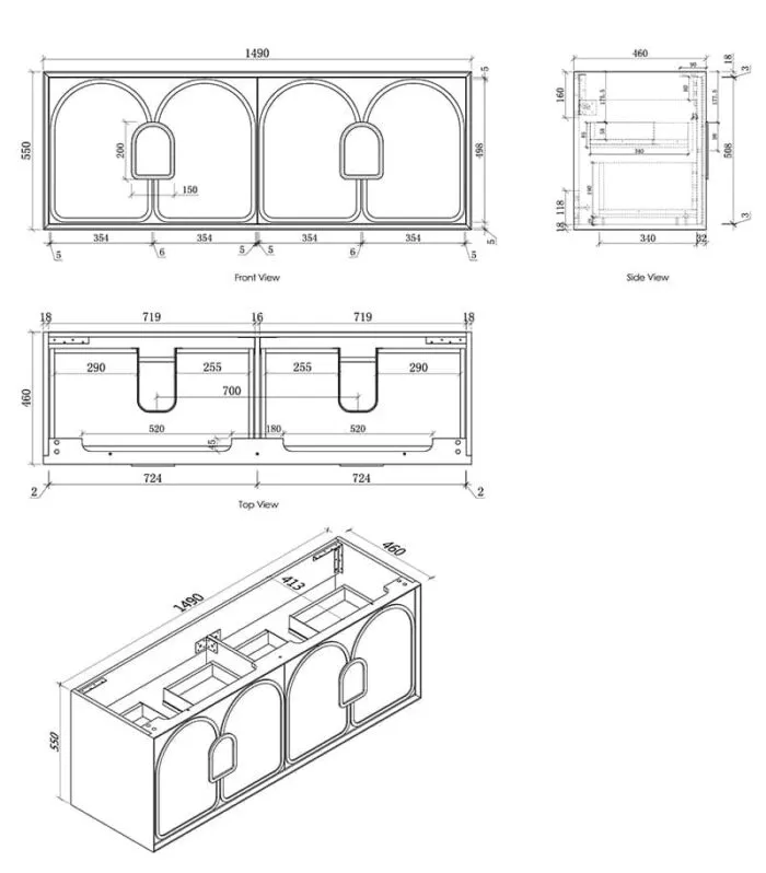 Laguna 1500mm Wall Hung Vanity Cabinet Specification