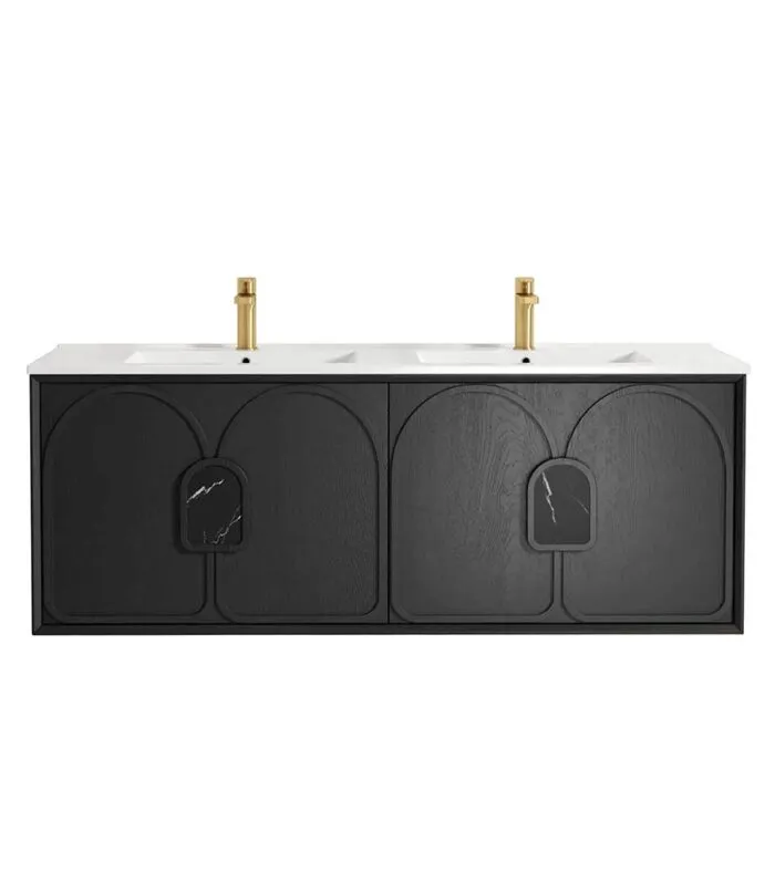 Laguna Black Oak 1500mm Wall Hung Vanity Cabinet Ceramic Top