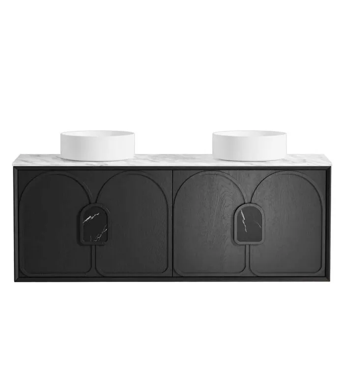 Laguna Black Oak 1500mm Wall Hung Vanity Cabinet Carrara Marble Top