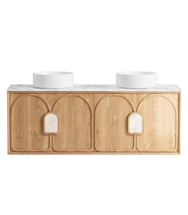 Laguna Natural American Oak 1500mm Wall Hung Vanity Cabinet Carrara Marble Top