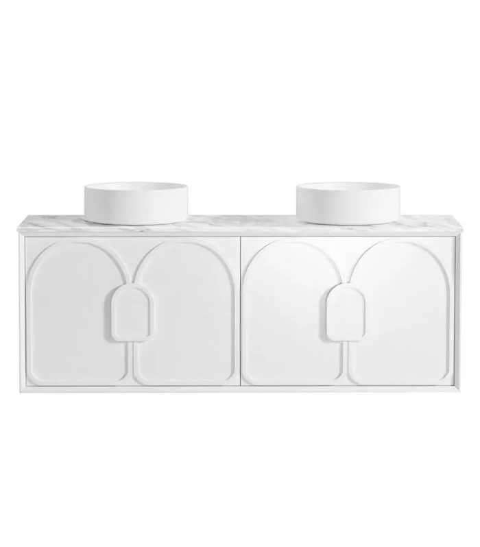 Laguna Satin White 1500mm Wall Hung Vanity Cabinet Carrara Marble Top