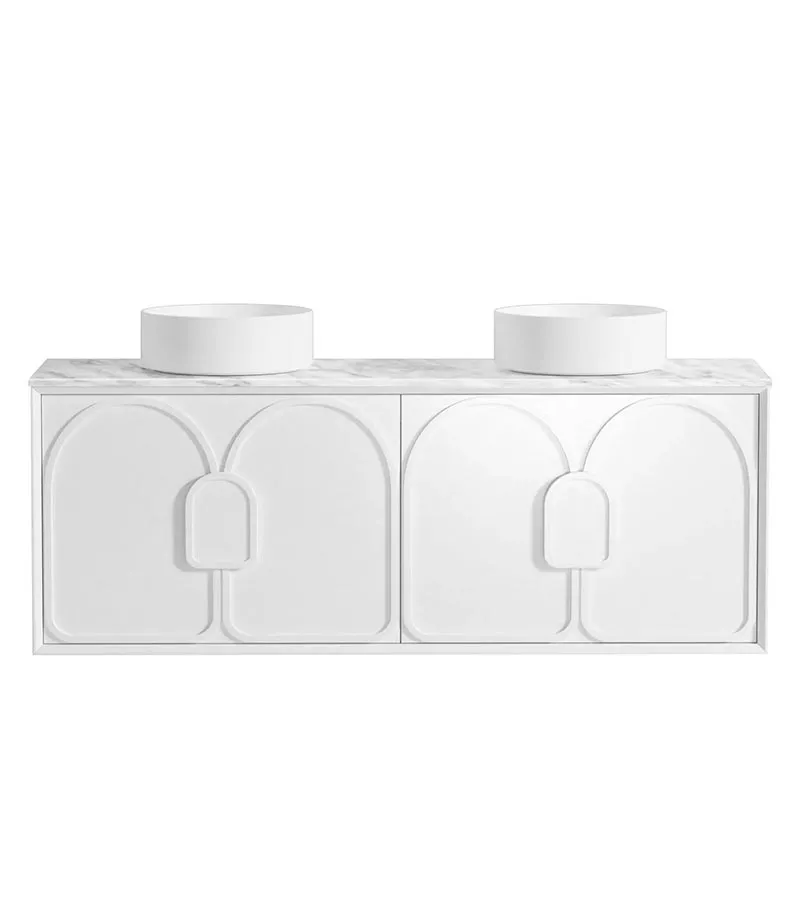 Laguna Satin White 1500mm Wall Hung Vanity Cabinet Carrara Marble Top