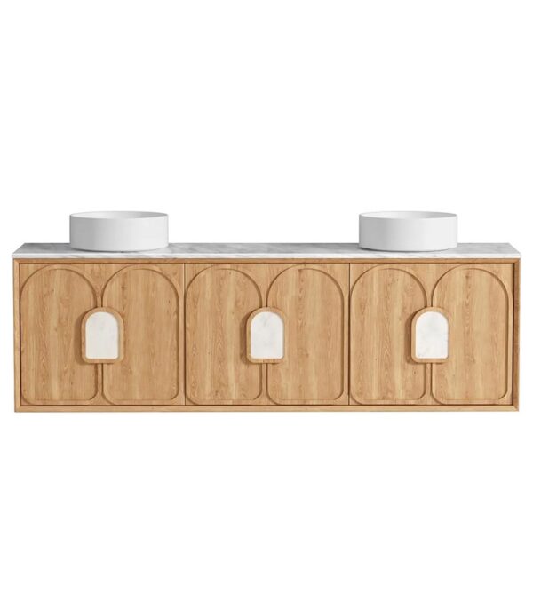 Laguna Natural American Oak 1800mm Wall Hung Vanity Cabinet Carrara Marble Top
