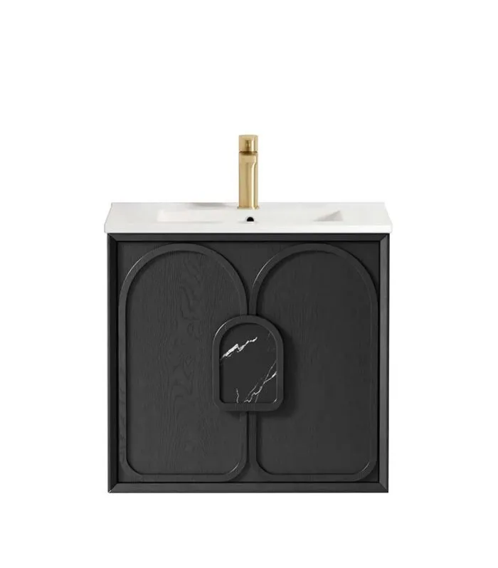 Laguna Black Oak 600mm Wall Hung Vanity Cabinet + Ceramic Basin Top