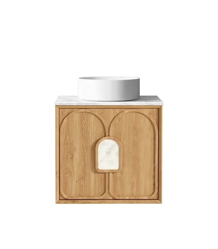 Laguna Natural American Oak 600mm Wall Hung Vanity Cabinet - Carrara Marble