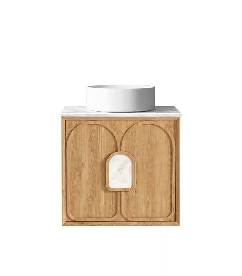 Laguna Natural American Oak 600mm Wall Hung Vanity Cabinet - Carrara Marble