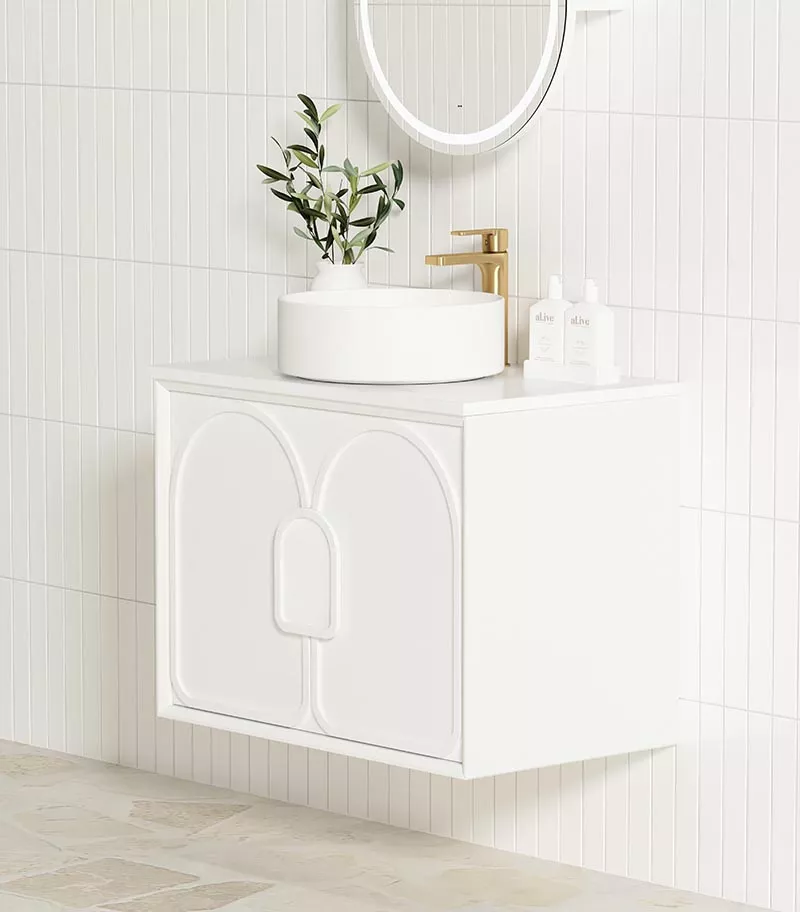 Laguna Satin White 600mm Wall Hung Vanity Cabinet - Side View