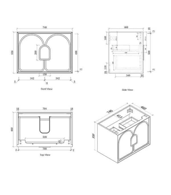 Laguna 750mm Wall Hung Vanity Cabinet Specification