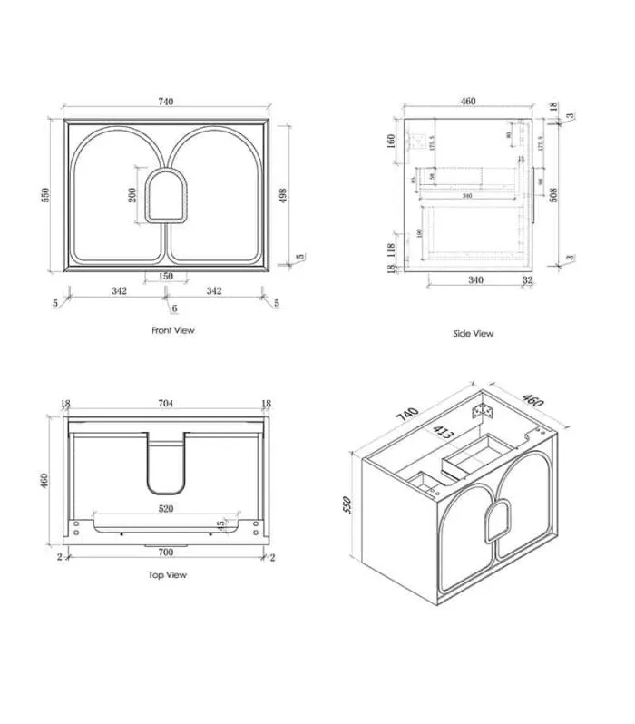 Laguna 750mm Wall Hung Vanity Cabinet Specification