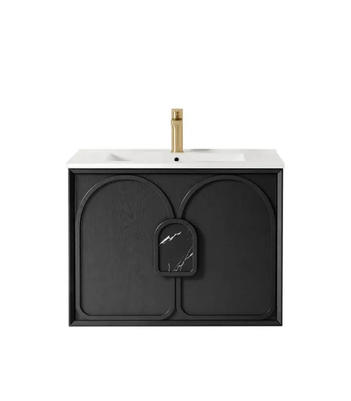 Laguna Black Oak 750mm Wall Hung Vanity Cabinet Ceramic Top