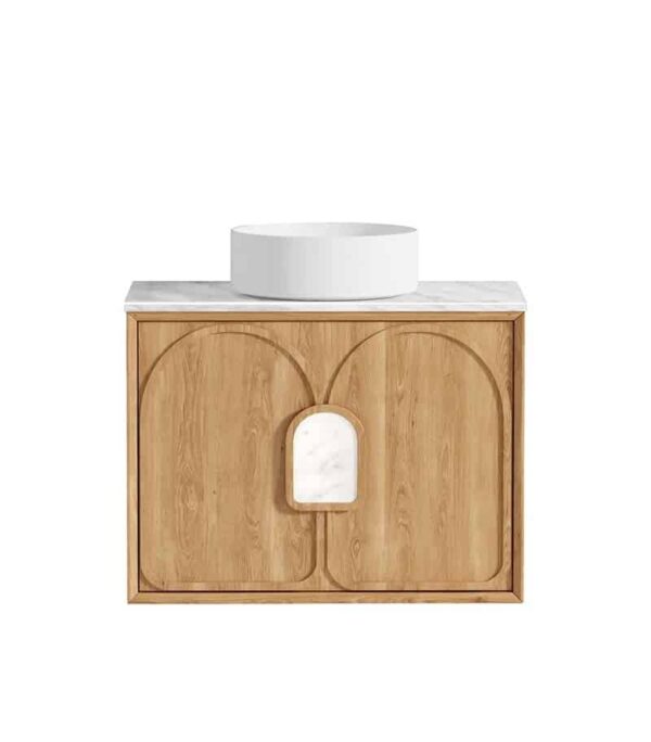 Laguna Natural American Oak 750mm Wall Hung Vanity Cabinet - Carrara Marble