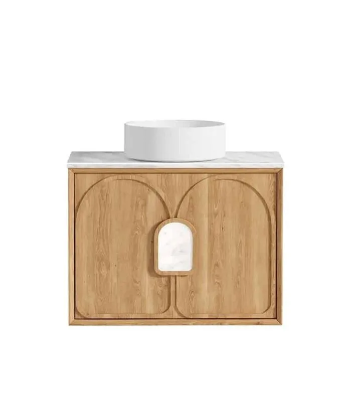 Laguna Natural American Oak 750mm Wall Hung Vanity Cabinet - Carrara Marble