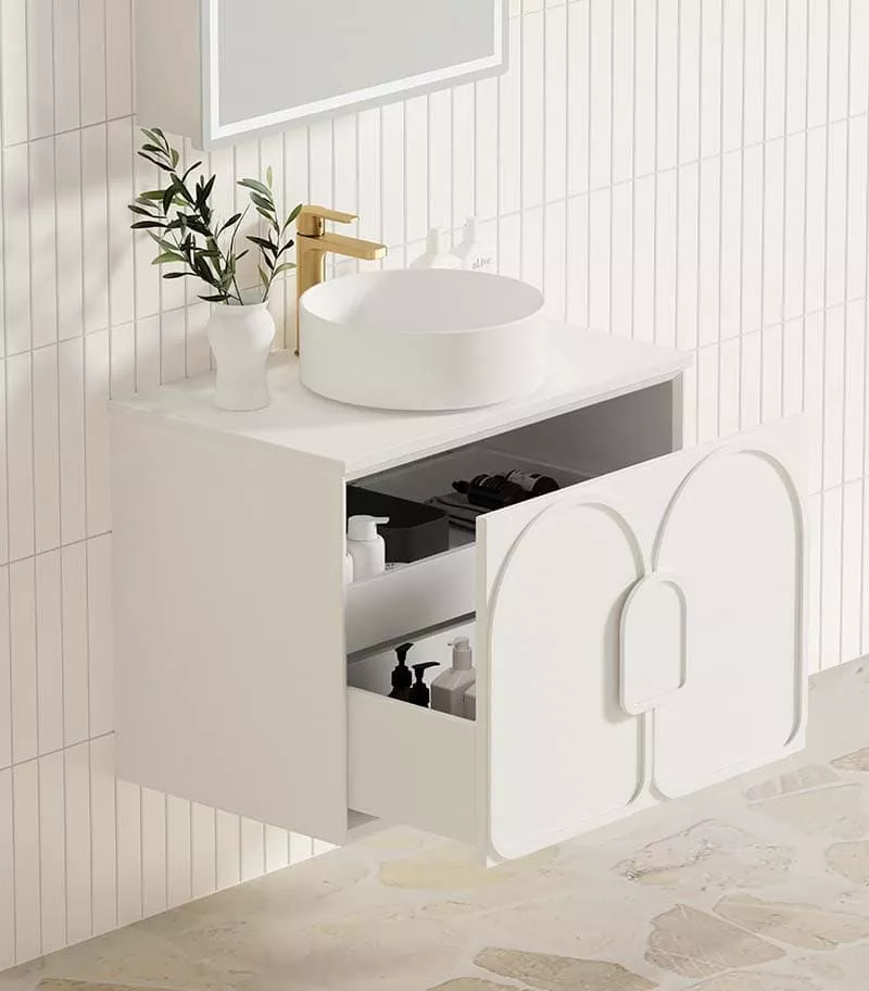 Laguna Satine White 750mm Wall Hung Vanity Cabinet Open Door