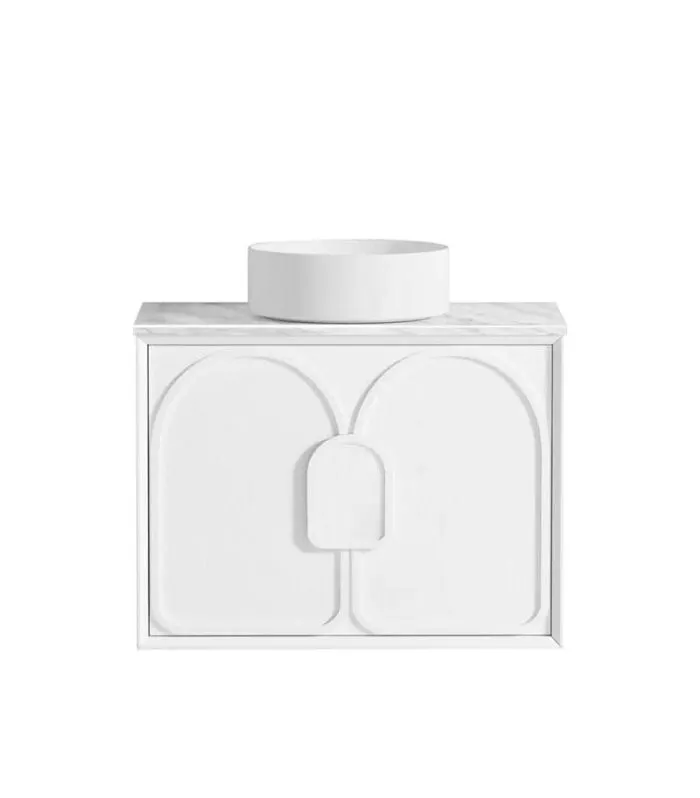 Laguna Satin White 750mm Wall Hung Vanity Cabinet - Carrara Marble