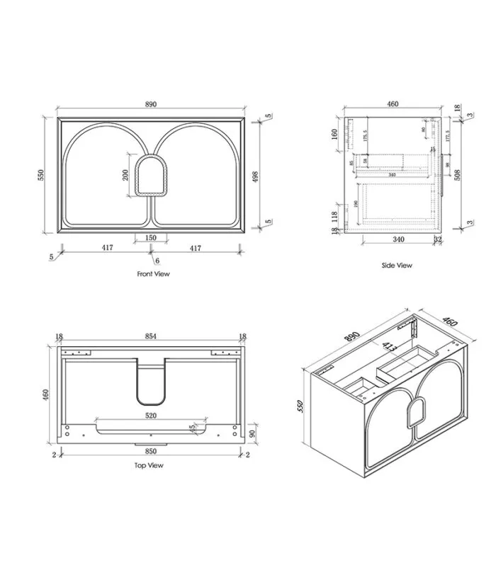 Laguna 900mm Wall Hung Vanity Cabinet Specification
