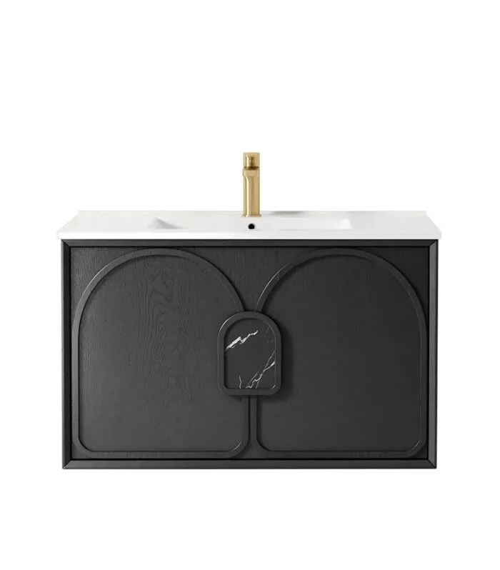 Laguna Black Oak 900mm Wall Hung Vanity Cabinet Ceramic Top