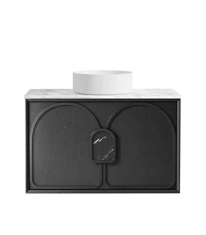 Laguna Black Oak 900mm Wall Hung Vanity Cabinet Carrara Marble Top