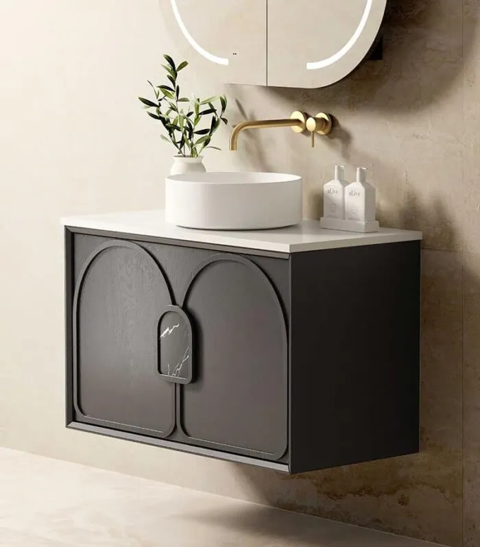 Laguna Black Oak 900mm Wall Hung Vanity Cabinet Sideview
