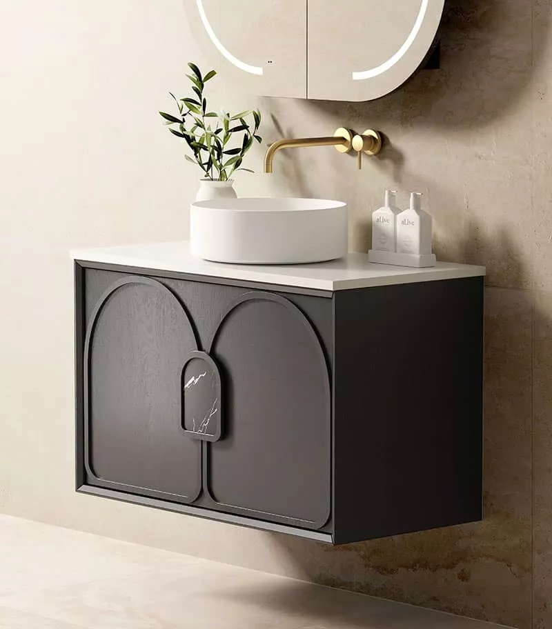 Laguna Black Oak 900mm Wall Hung Vanity Cabinet Sideview