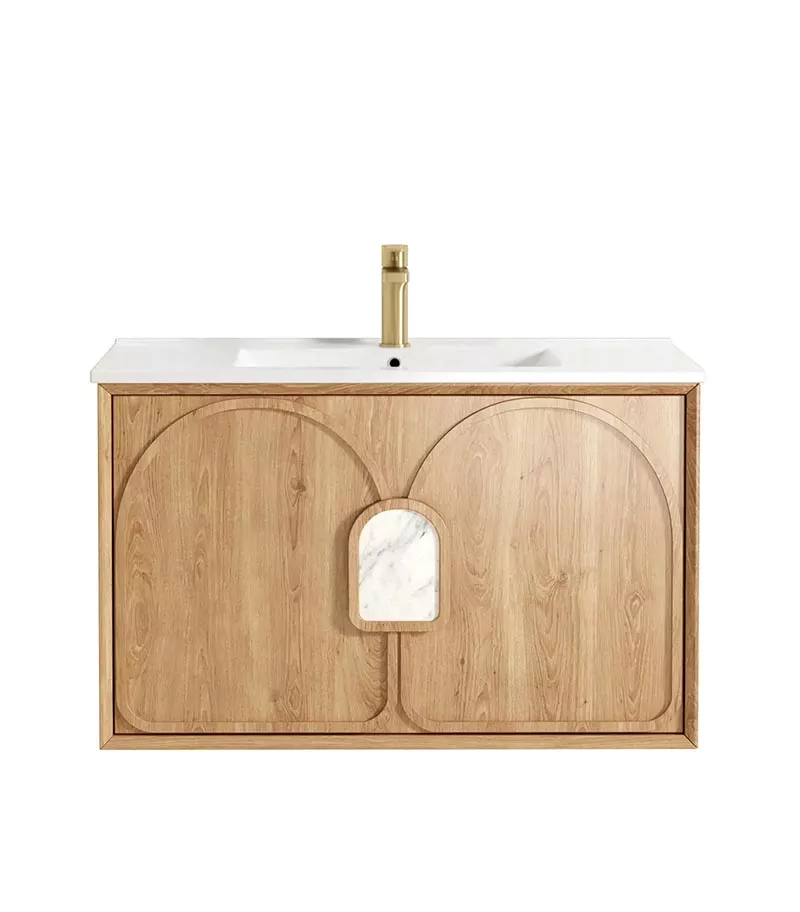 Laguna Natrual American Oak 900mm Wall Hung Vanity Cabinet Ceramic Top