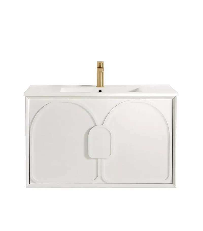 Laguna Satin White 900mm Wall Hung Vanity Cabinet Ceramic Top