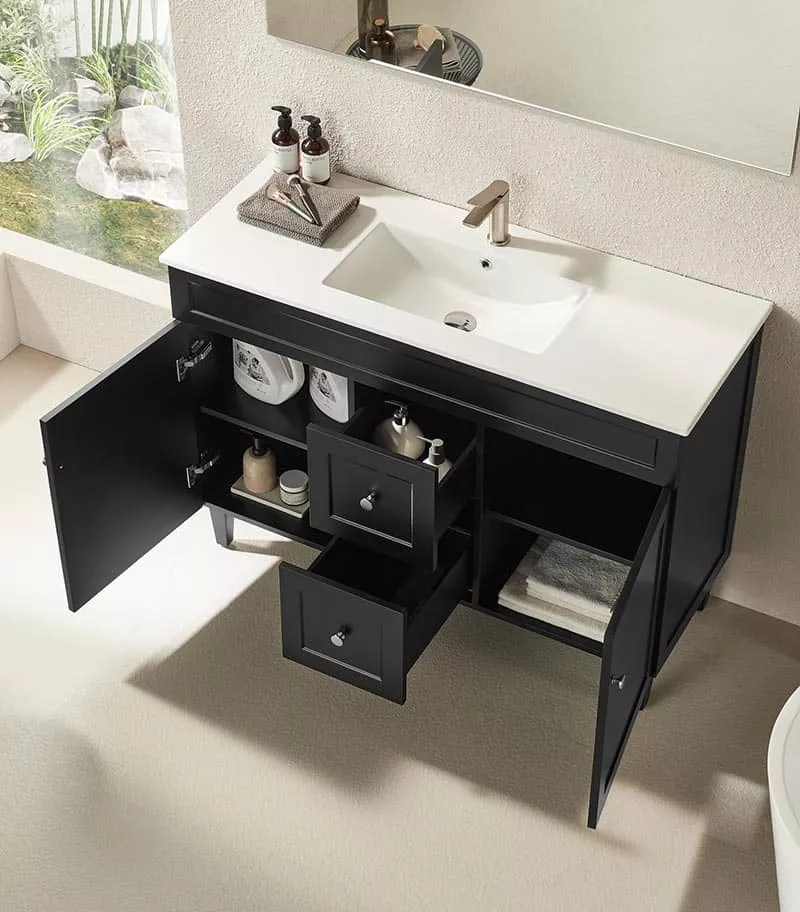 Harrington Matt Black 1200mm Double Bowls PVC Freestanding Vanity Interior View