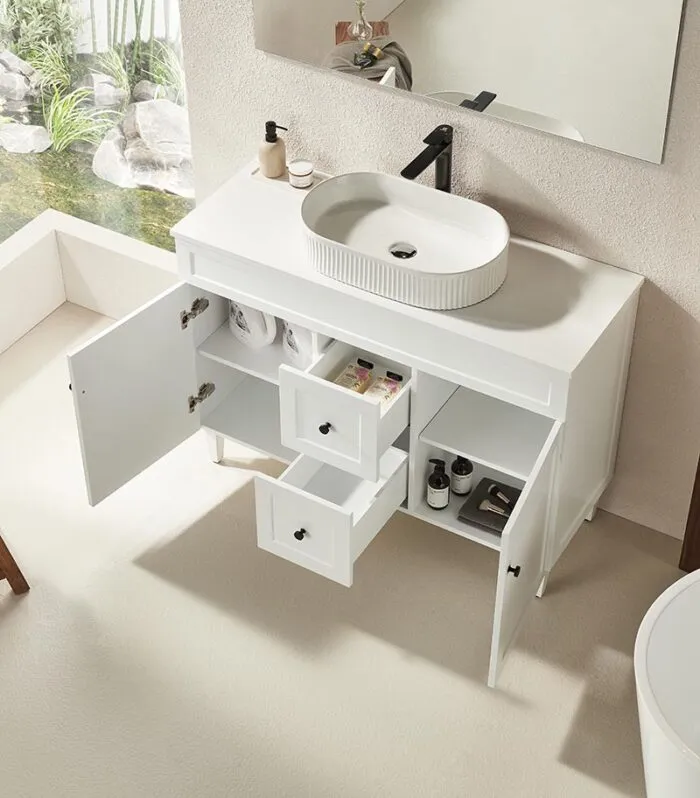 Harrington Matt White 1200mm Double Bowls PVC Freestanding Vanity Inteiror View