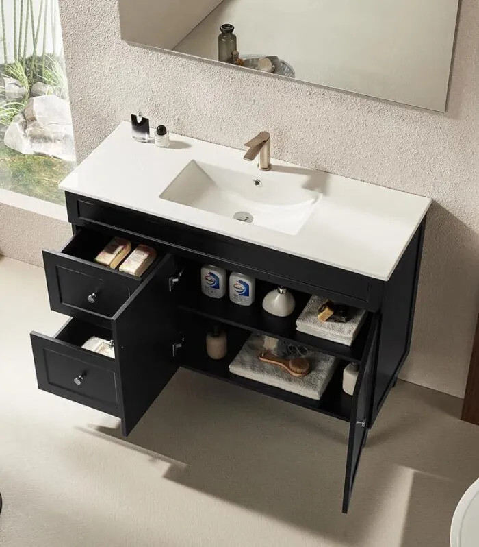 Harrington Matt Black 1200mm Single Bowl PVC Freestanding Vanity With Ceramic Top Interior View