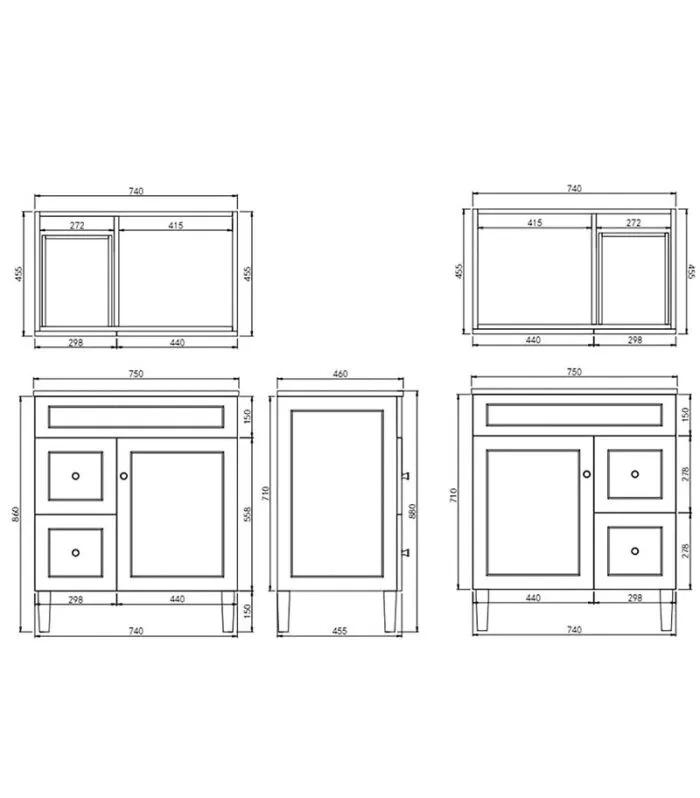 Harrington 750mm PVC Freestanding Vanity Specification