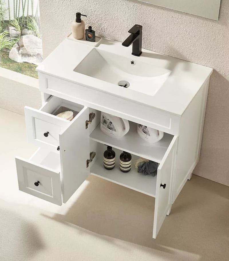 Harrington Matt White 900mm PVC Freestanding Vanity Interior View