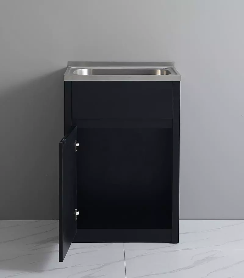 Matt Black PVC Laundry Tub With Stainless Steel Sink - Interior View LH Hinge