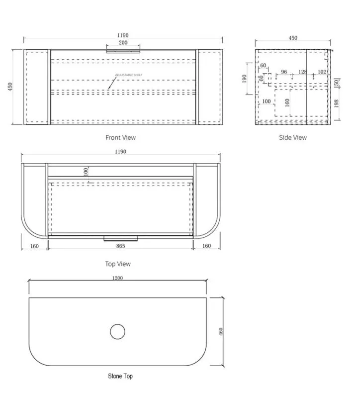 Bondi 1200mm Plywood Wall Hung Vanity Specification