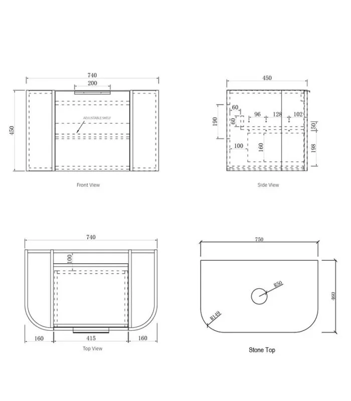 Bondi 750mm Plywood Wall Hung Vanity Specification