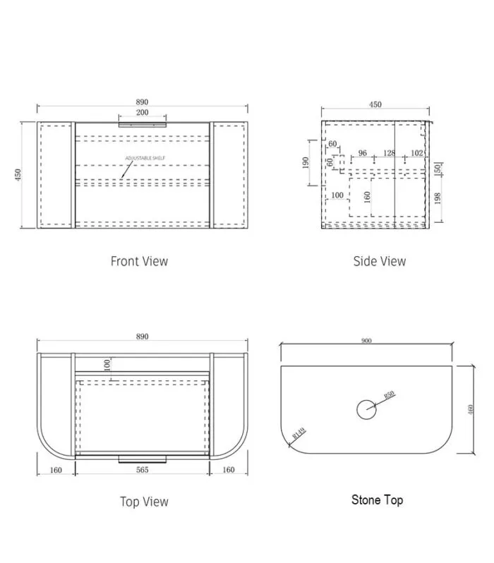 Bondi900mm Plywood Wall Hung Vanity Specification