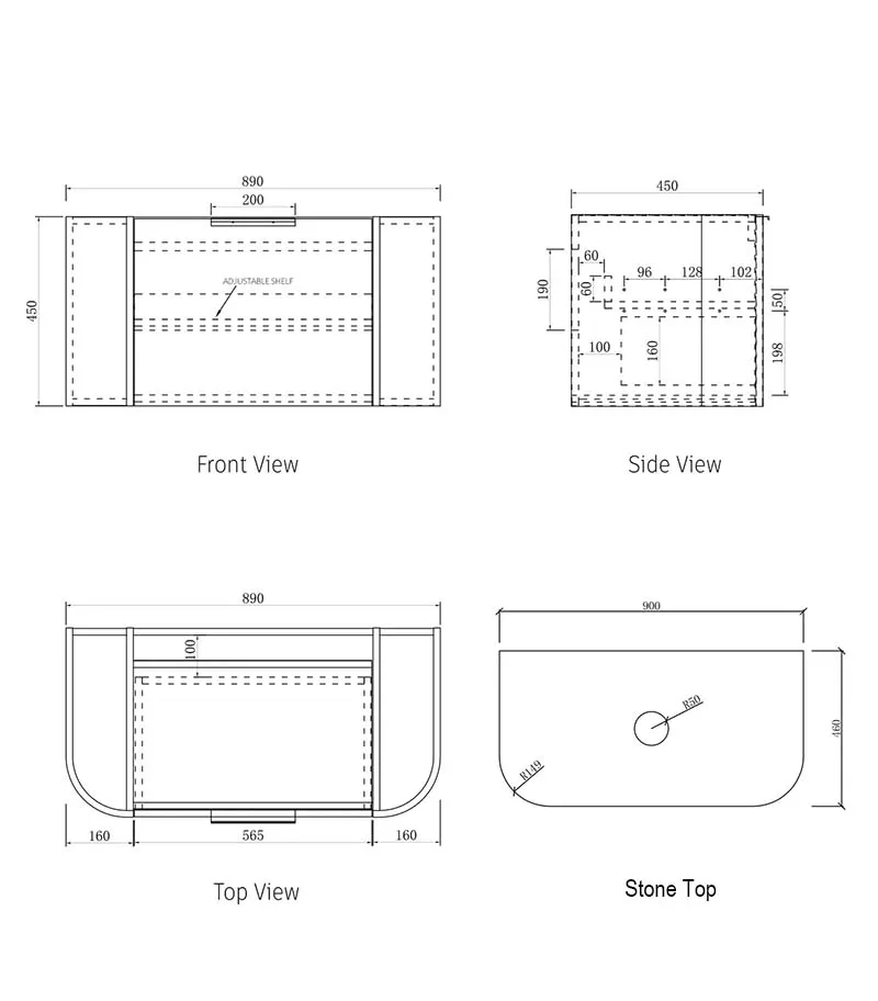 Bondi900mm Plywood Wall Hung Vanity Specification