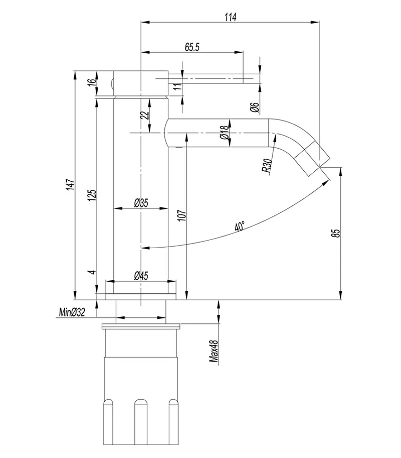 Elle 316 Stainless Steel Basin Mixer Specification