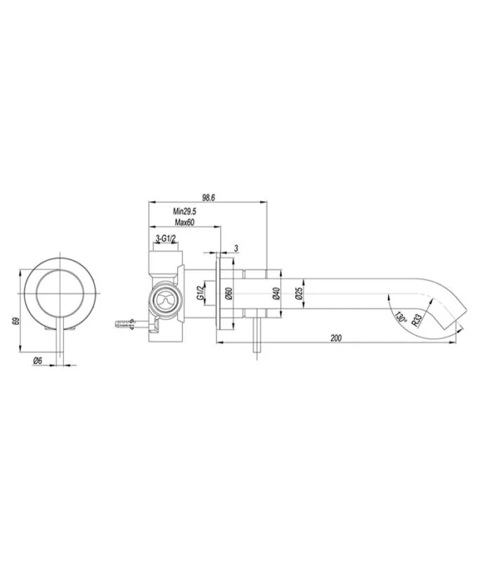 Elle 316 Stainless Steel Wall Outlet Mixer Specification