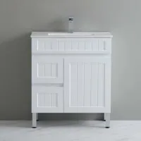Acacia Shaker 750mm Freestanding Vanity - Matt White LH Drawers Acacia Shaker 750mm Freestanding Vanity - Matt White LH Drawers