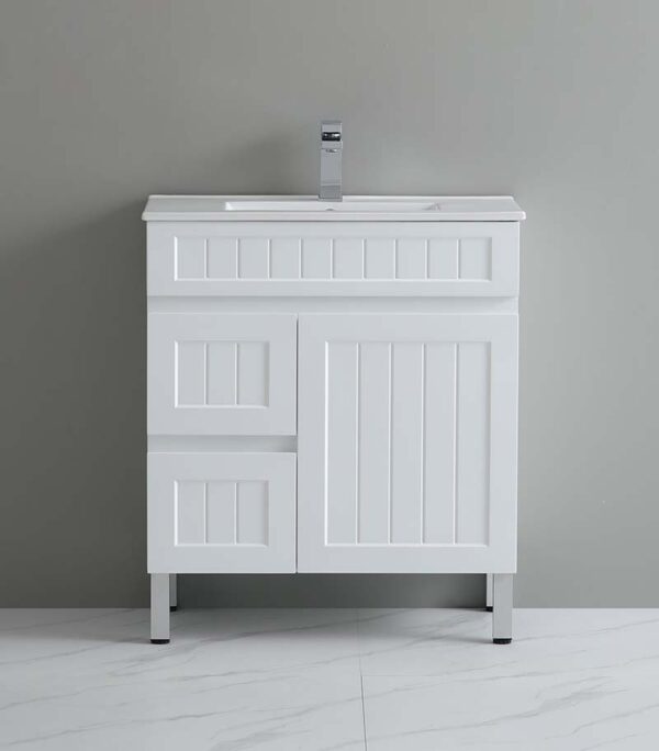Acacia Shaker 750mm Freestanding Vanity - Matt White LH Drawers