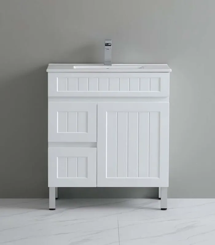 Acacia Shaker 750mm Freestanding Vanity - Matt White LH Drawers