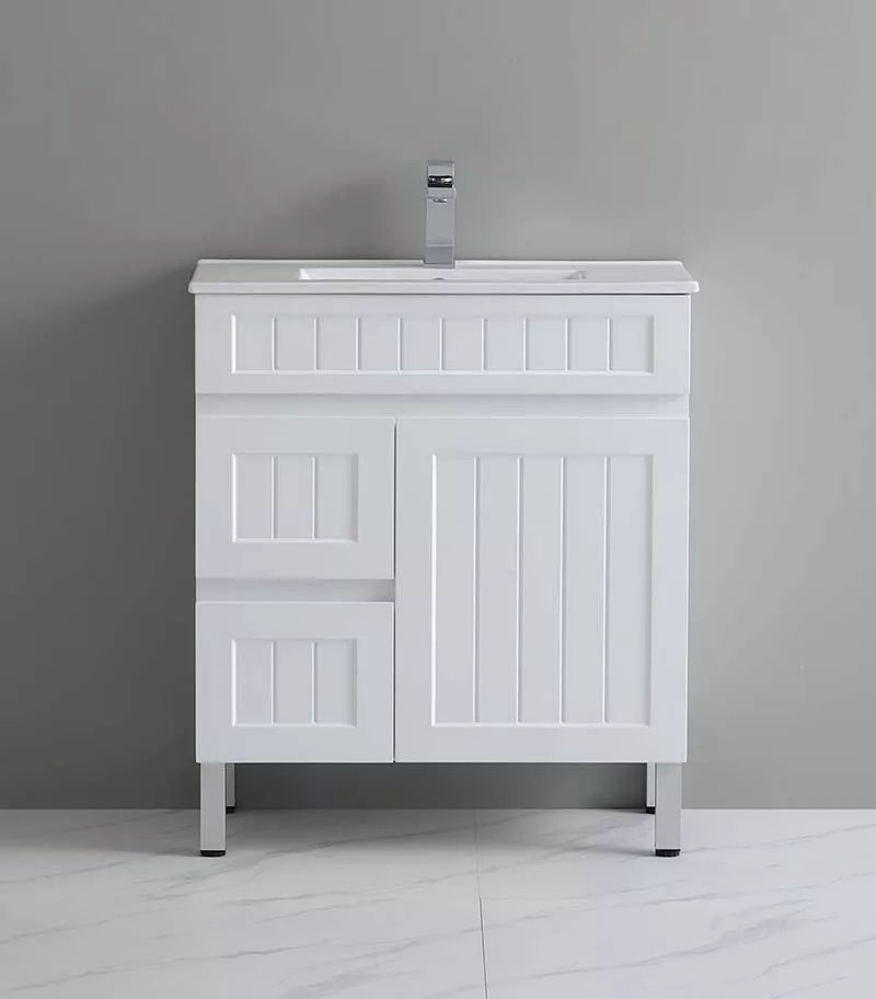 Acacia Shaker 750mm Freestanding Vanity - Matt White LH Drawers