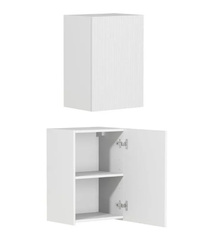 Bondi Laundry Wall Cabinet 415mm - Matt White Interior and Side View