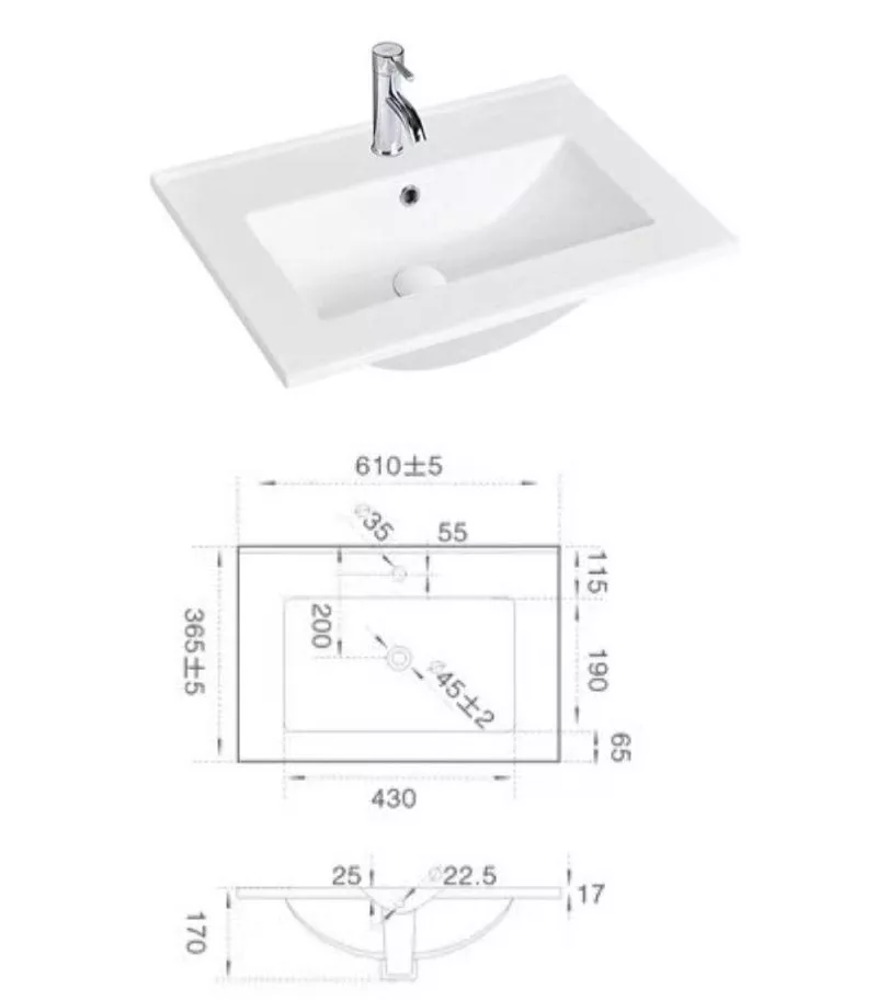 600mm Narrow Ceramic Top Specification