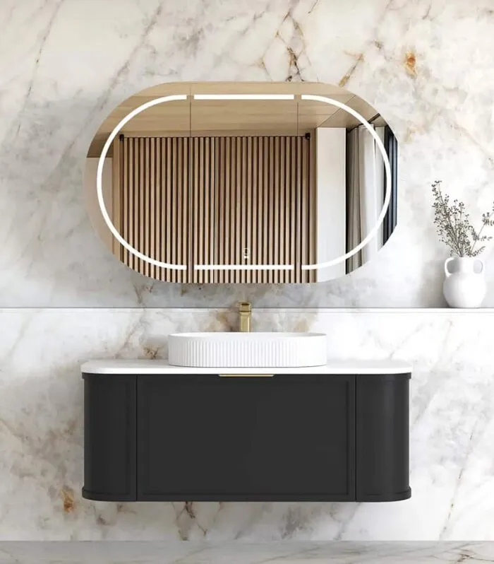 Hampshire 1200mm Wall Hung Vanity – Satin Black Open Door
