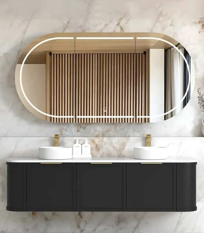 Hampshire 1800mm Wall Hung Vanity – Satin Black Open Door