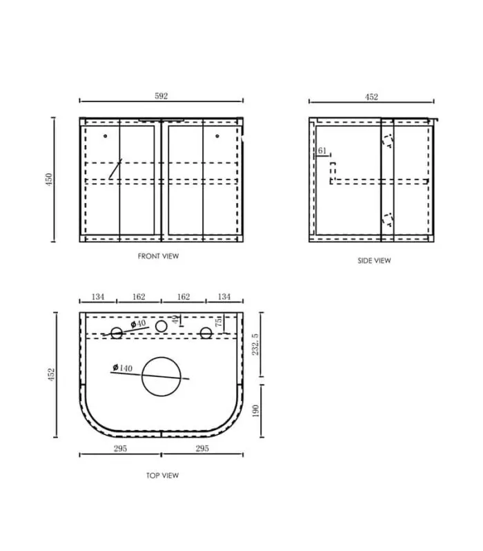 Hampshire 600mm Wall Hung Vanity Specification
