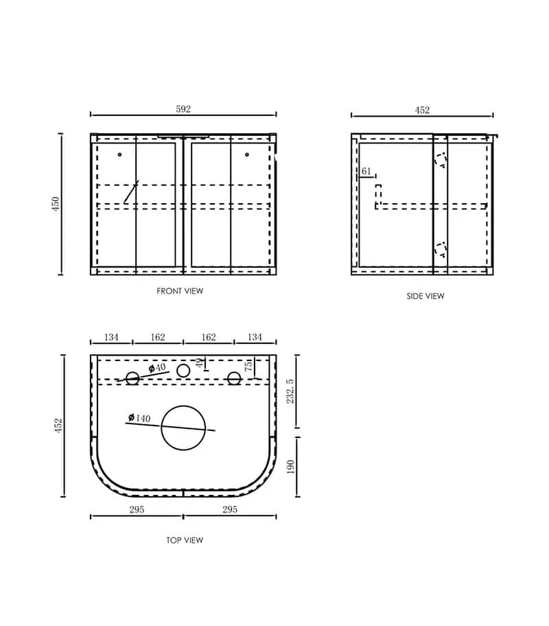 Hampshire 600mm Wall Hung Vanity Specification
